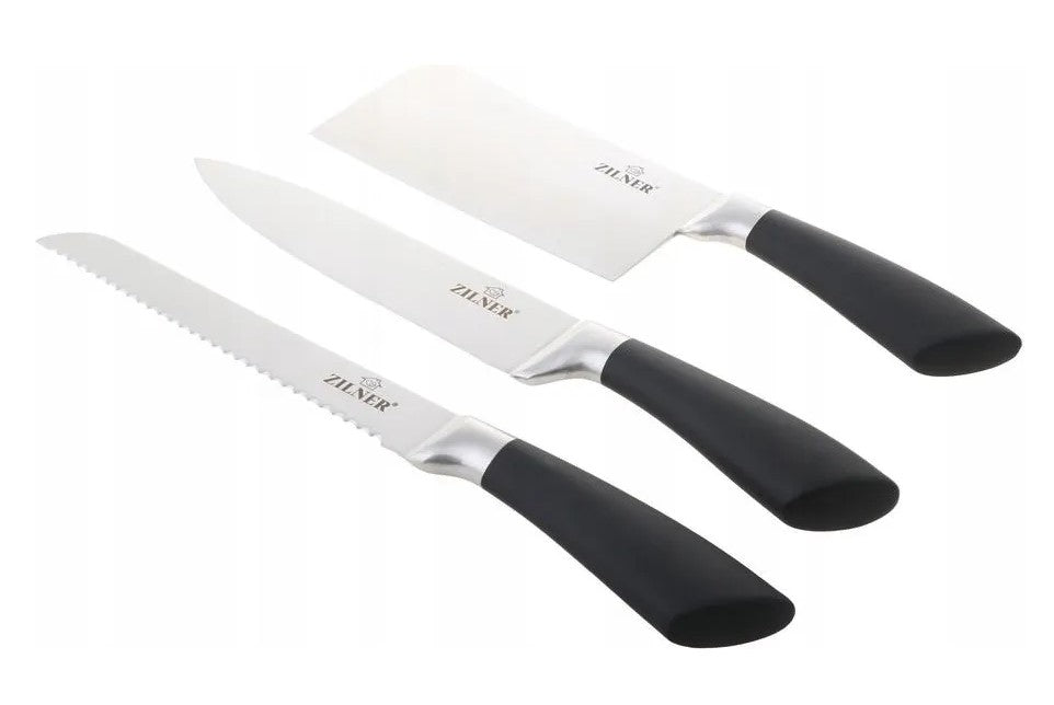 Set cuțite cu suport ZILNER ZL 5127, 8 piese, Ascuțitor, Foarfece, Oțel inoxidabil, Negru 