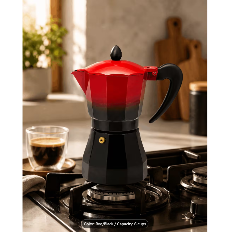 Cafetieră cubaneză ZEPHYR Red Passion ZP 1173 M6, 6 cești, ~380 ml, Supapă de siguranță, Roșu/negru 