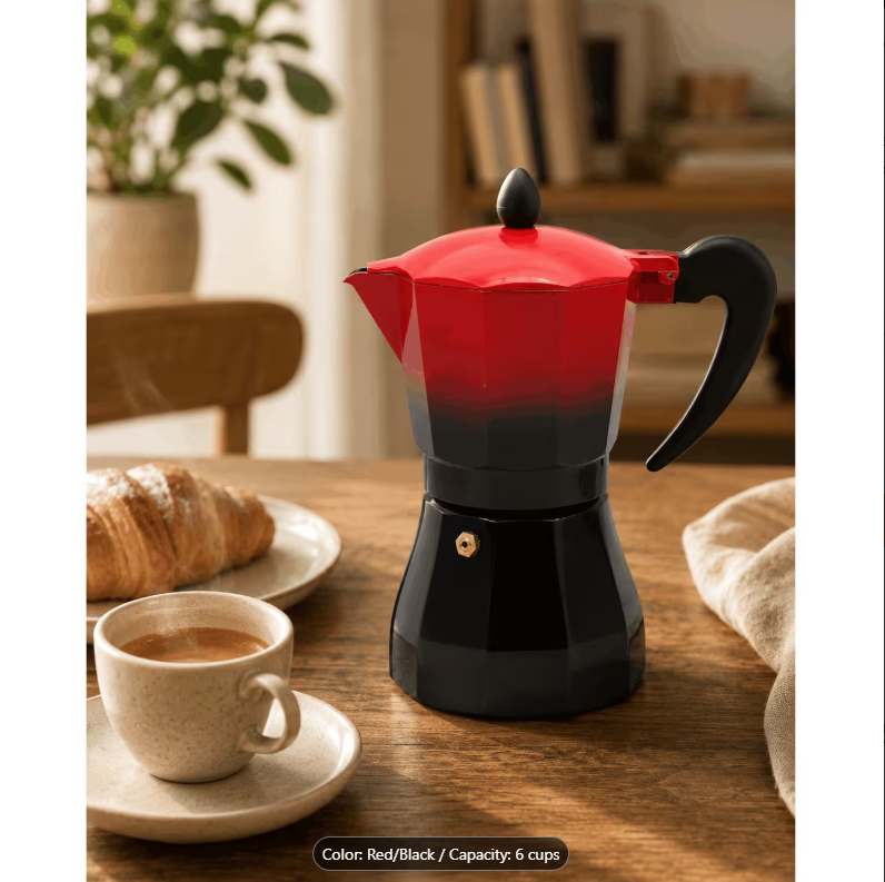 Cafetieră cubaneză ZEPHYR Red Passion ZP 1173 M6, 6 cești, ~380 ml, Supapă de siguranță, Roșu/negru 