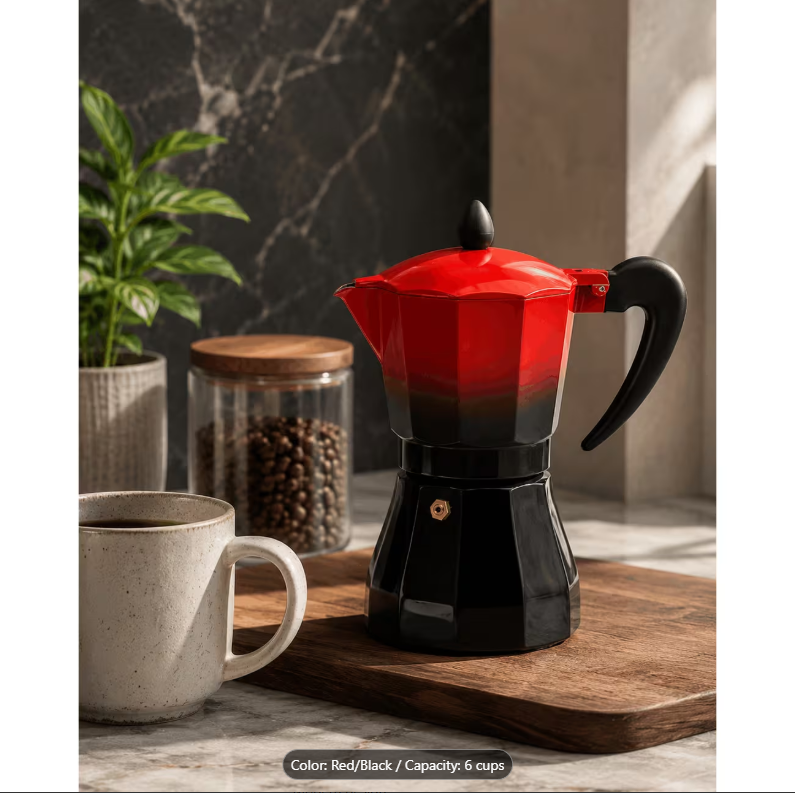 Cafetieră cubaneză ZEPHYR Red Passion ZP 1173 M6, 6 cești, ~380 ml, Supapă de siguranță, Roșu/negru 