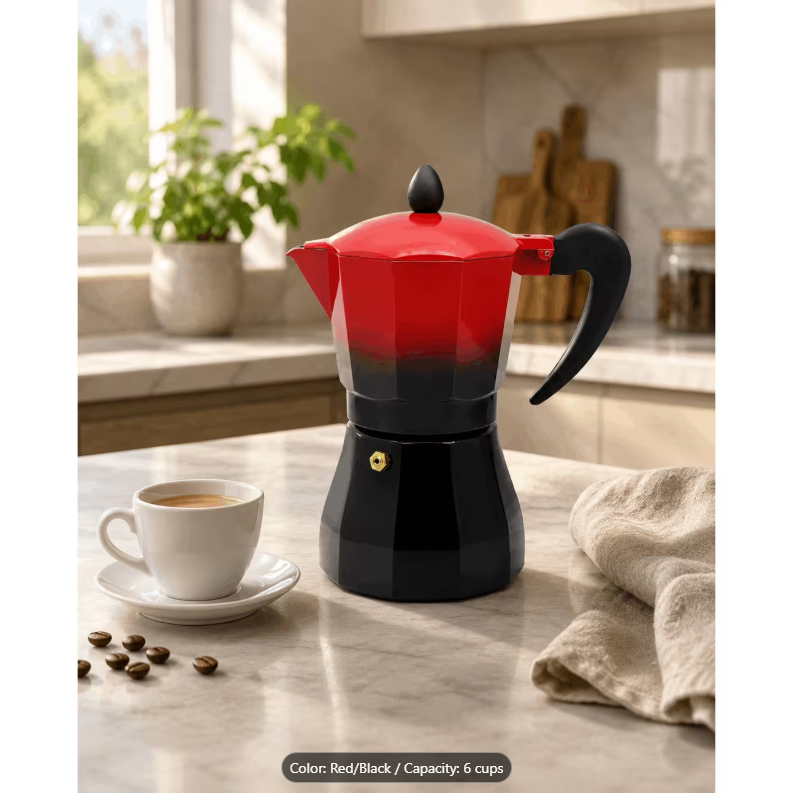 Cafetieră cubaneză ZEPHYR Red Passion ZP 1173 M6, 6 cești, ~380 ml, Supapă de siguranță, Roșu/negru 