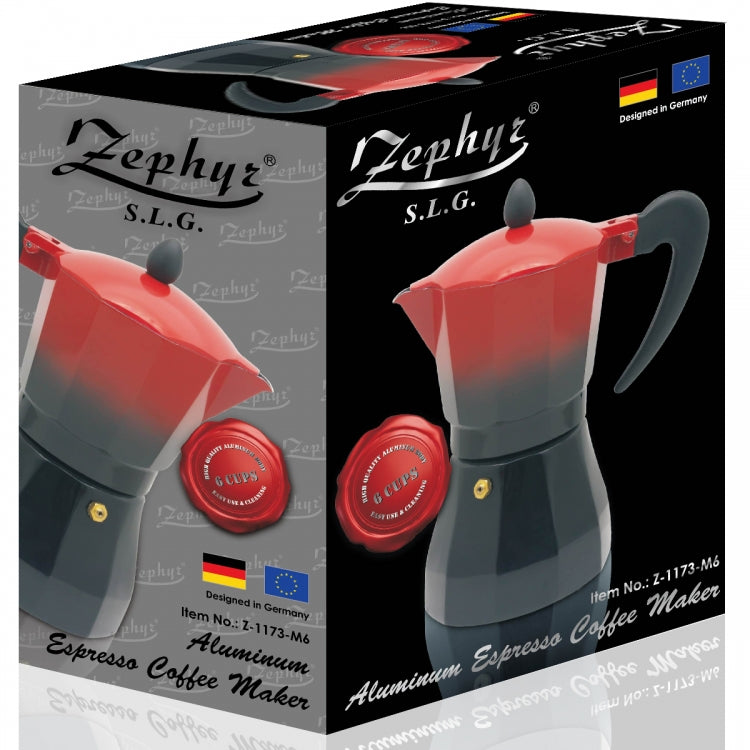 Cafetieră cubaneză ZEPHYR Red Passion ZP 1173 M6, 6 cești, ~380 ml, Supapă de siguranță, Roșu/negru 