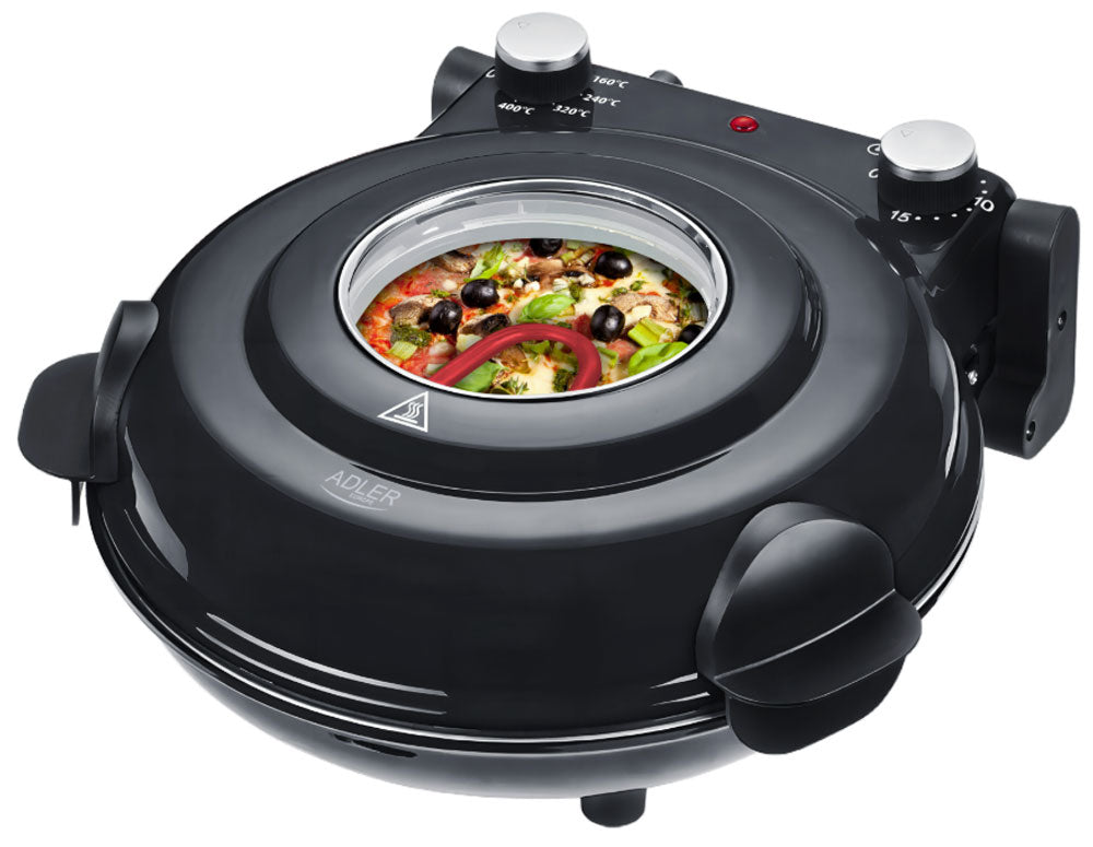 Cuptor electric de pizza Adler AD 6314, 1200W, 31,5 cm, Până la 400C, 5 setări de temperatură, Temporizator, Negru 