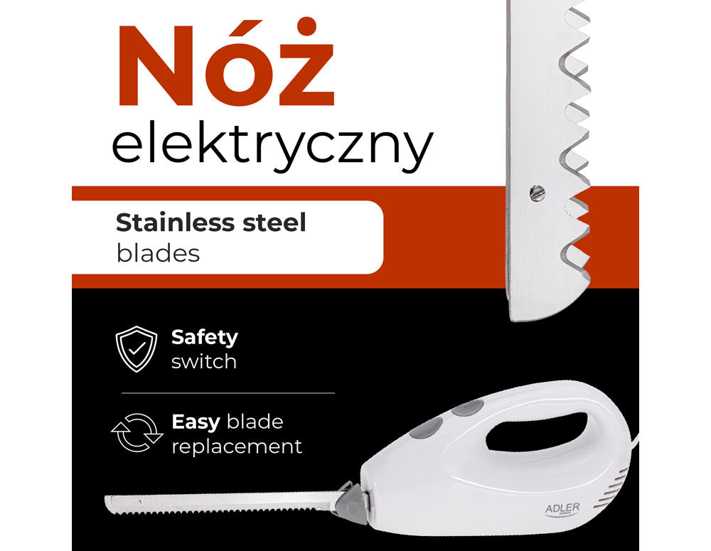 Cuțit electric Adler AD 4512, 200 W, Alb