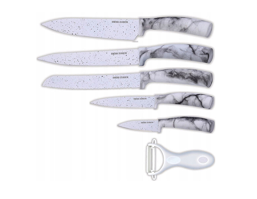 Set cuțite și curățător de legume SWISS ZURICH SZ 7348, 6 piese, Oțel, Marmură albă