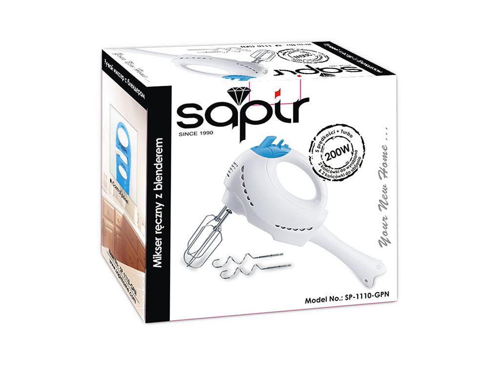 Mixer cu blender SAPIR SP 1110 GPN, 200W, 4 palete, 5 viteze + turbo, Alb 