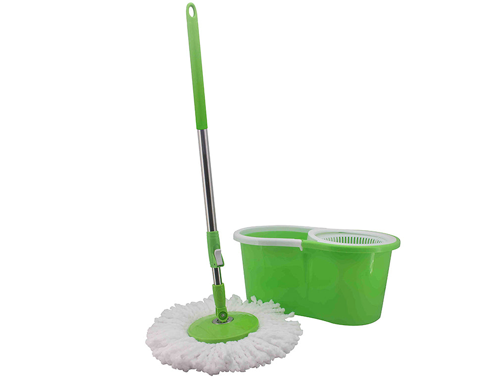 Mop centrifugal SAPIR SP 1120 BM1, 2 capete din microfibră, Centrifugă, Mâner din oțel, Verde